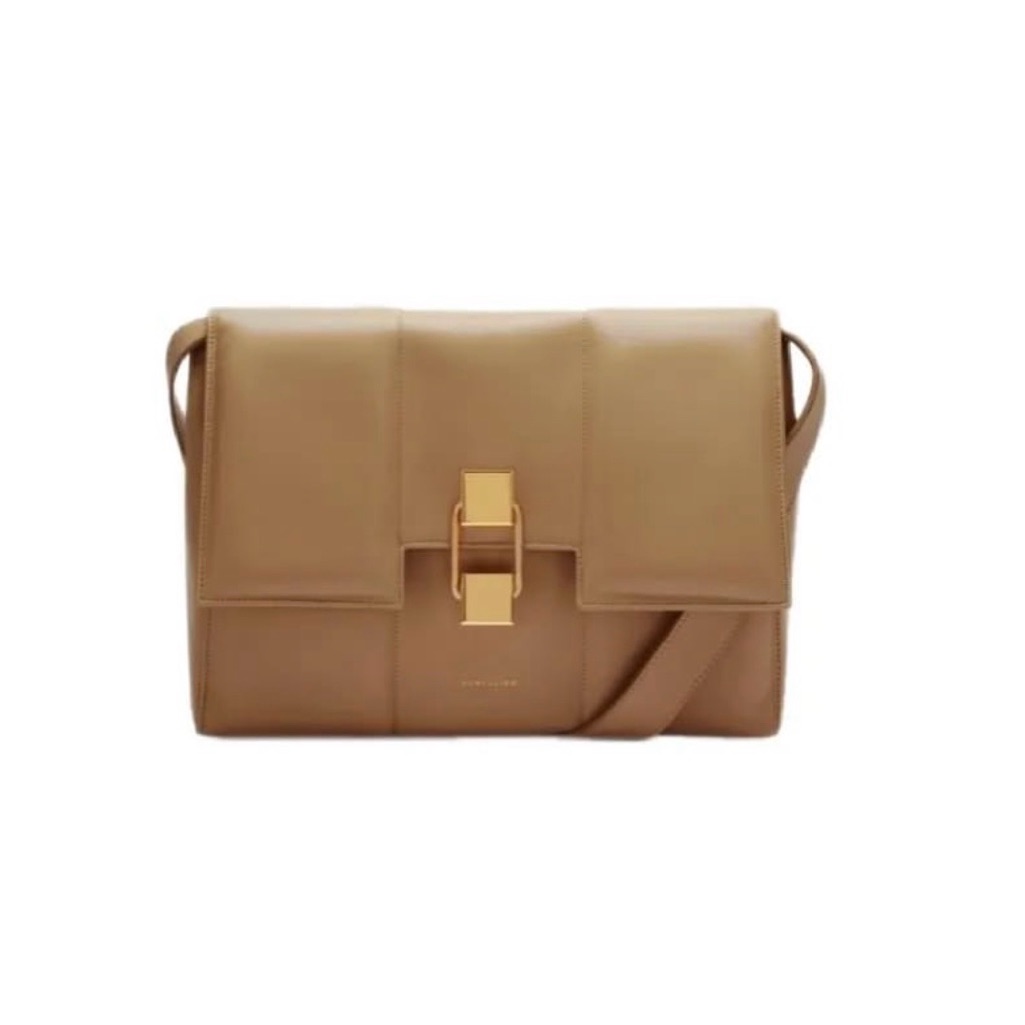 Demellier Tan Leather Shoulder Bag With Gold Hardware